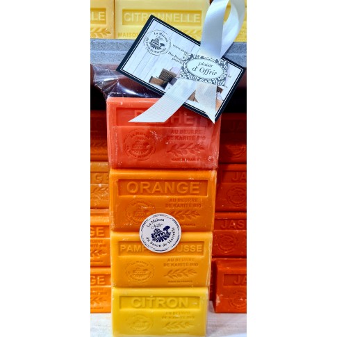 Coffret de 4 savons 125gr BEURRE DE KARITÉ LAVANDE en boite carton